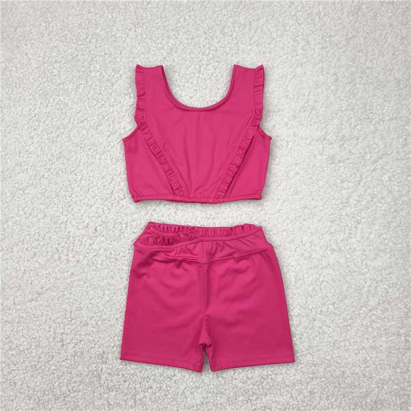 4.21 GSSO2284 Pure rose red lace vest shorts yoga set