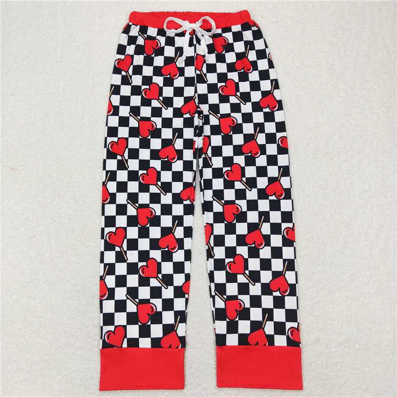 4.11 P0388 Adult Red Heart Lollipop Black and White Plaid Red Edge Pants