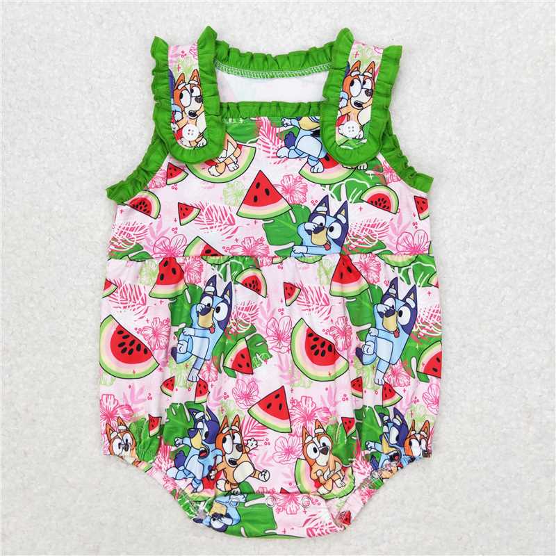 SR1308 bluey cartoon watermelon green lace vest jumpsuit