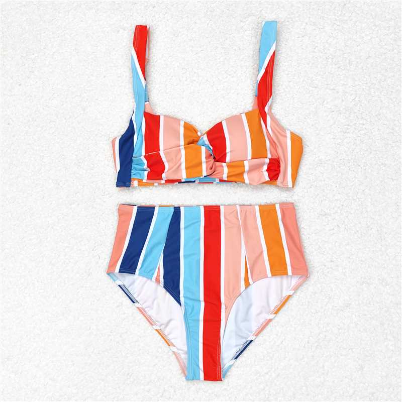 4.9 S0338 Adult female colorful striped swimsuit set