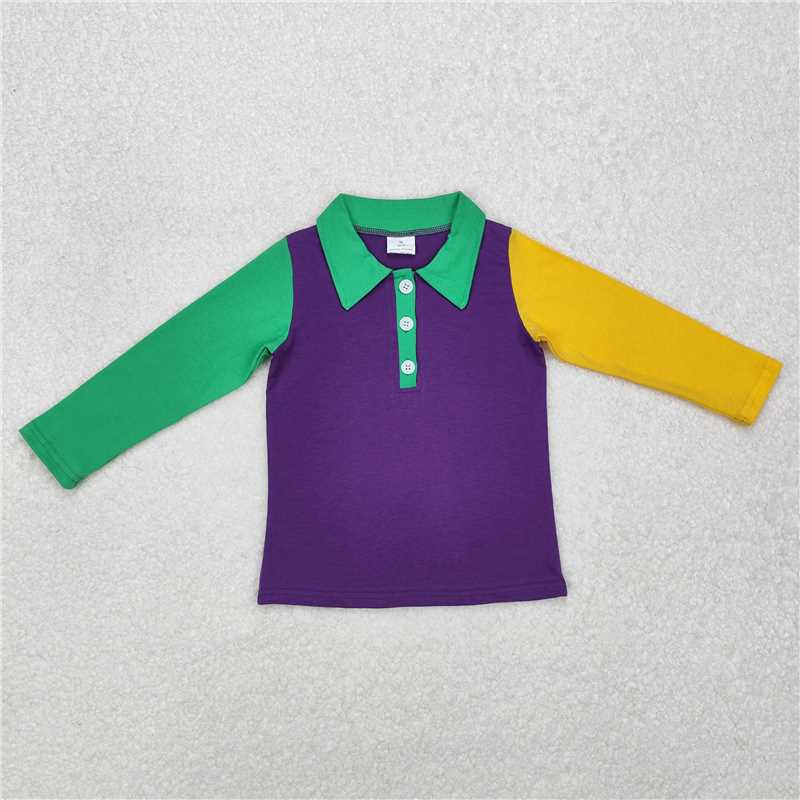 X1.1 BT0997 Carnival Yellow, Green and Purple Color Block Long-Sleeved Top