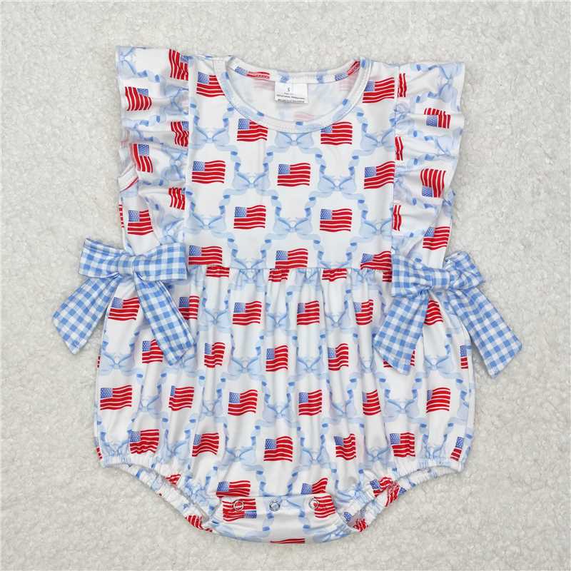 4.22SR2353 National Day flag blue plaid bow pattern vest jumpsuit