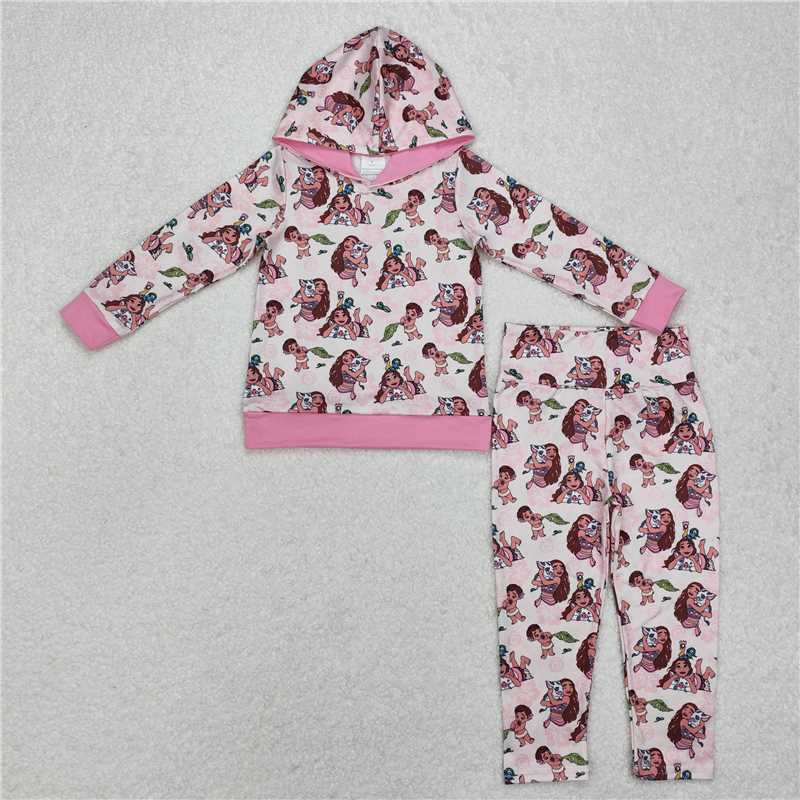 GLP2233 Cartoon princess pink hooded long-sleeved trousers suit