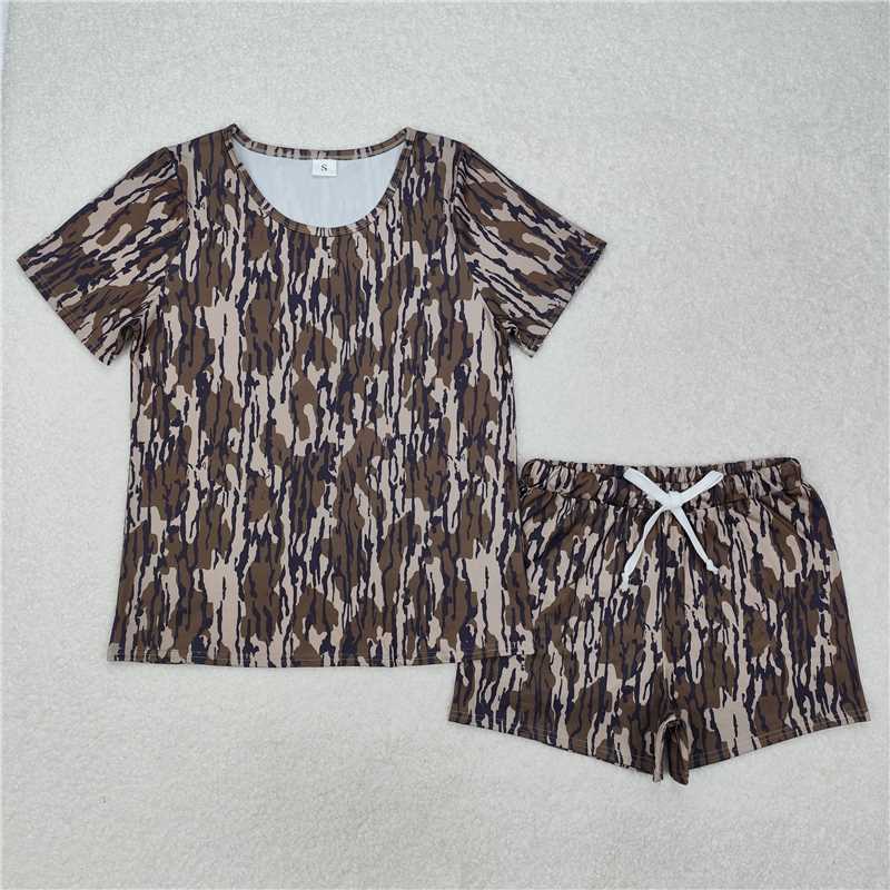 4.9 GSSO1681 Adult female camouflage army green short-sleeved shorts suit