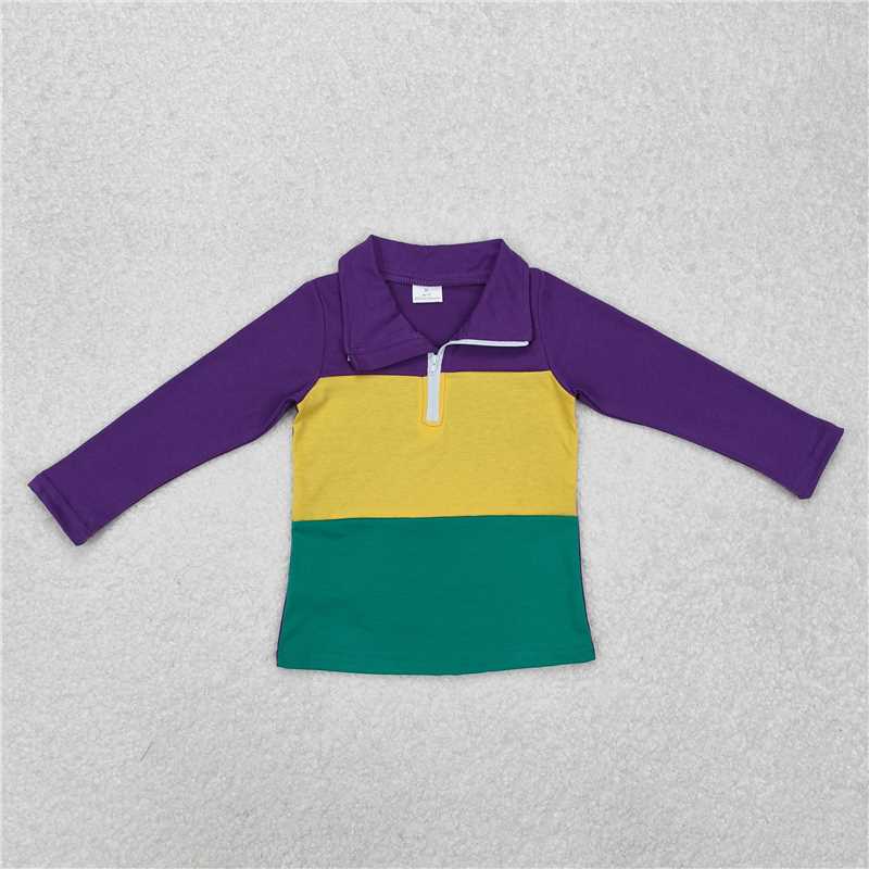 X1.1 BT1130 Carnival Yellow-Green-Purple Zipper Long-Sleeve Top