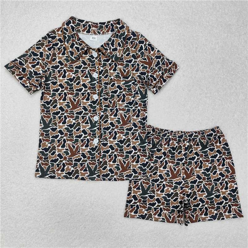 4.9 GSSO1618 Adult female duck brown green camouflage short-sleeved shorts pajamas set