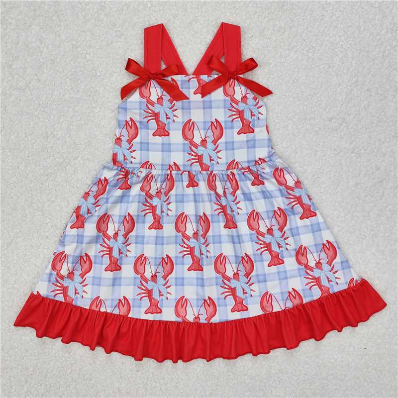 3.11 GSD1968 Bow pattern crayfish blue plaid red lace sleeveless dress