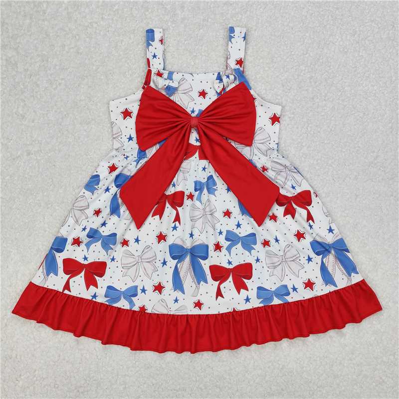 3.11GSD1866 Star baseball red bow lace white sleeveless dress
