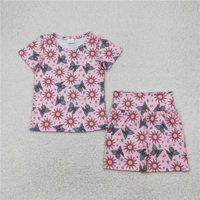 4.7 GSSO2437 Butterfly, sun, star, pink short-sleeved shorts set