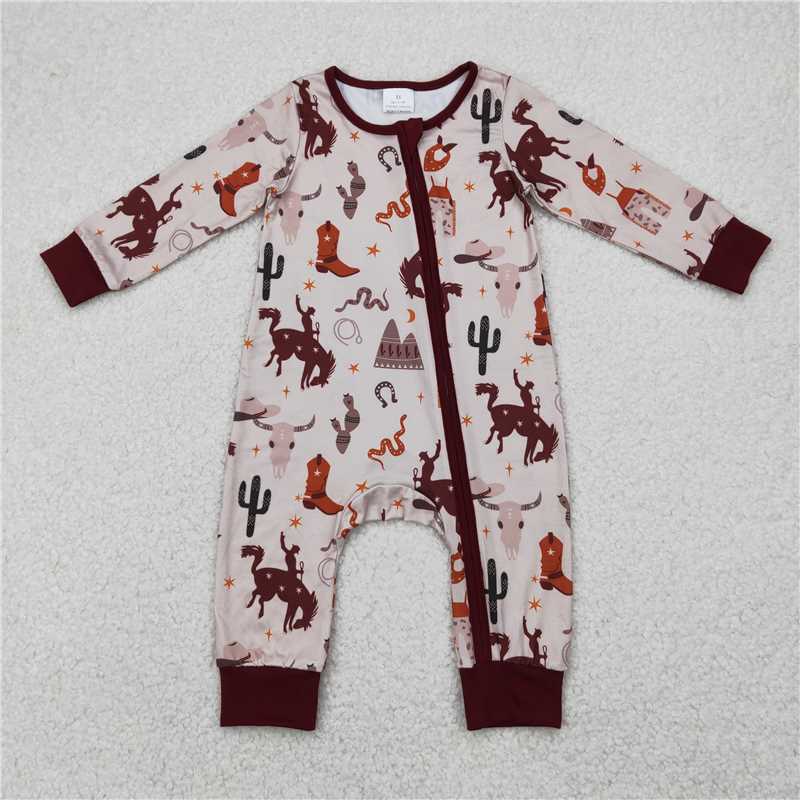 4.8 LR2188 Riding boots star brown zip up long sleeve jumpsuit