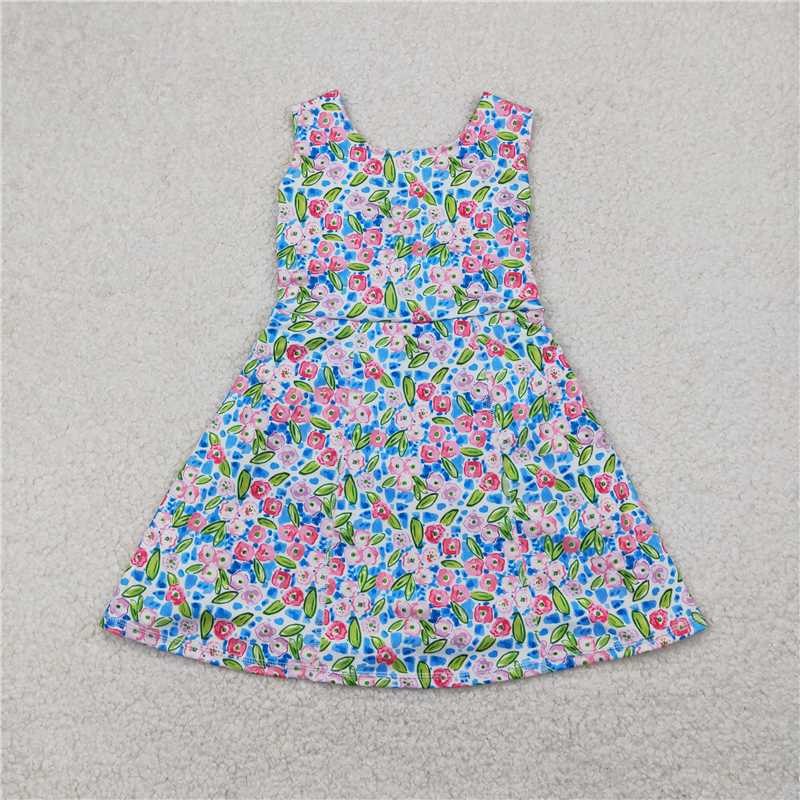 4.7 GSD1990 Flower and leaf blue sleeveless yoga dress
