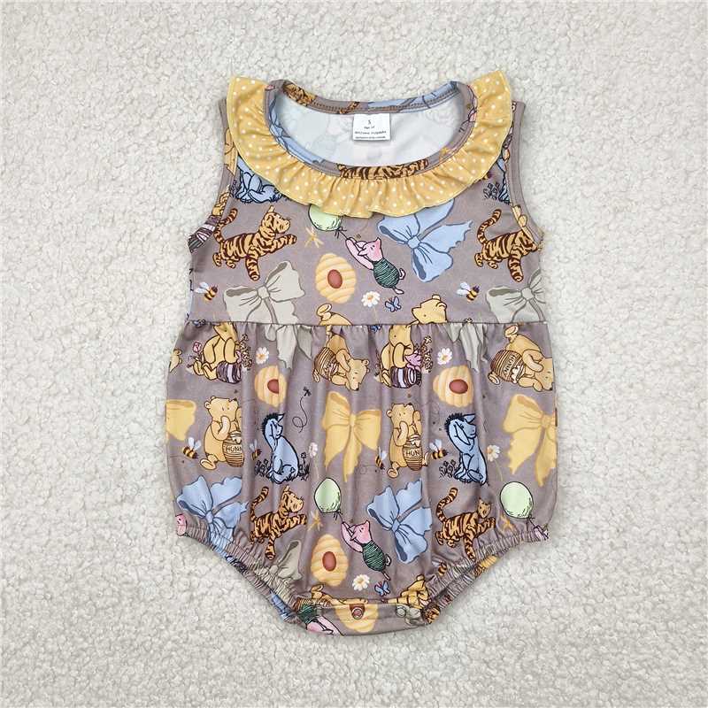 4.17 SR2963 Winnie the Pooh bow pattern polka dot lace gray-brown vest jumpsuit
