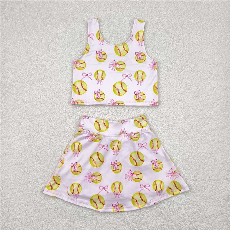 4.16 GSD2045 Softball bow pattern pink vest skirt yoga set