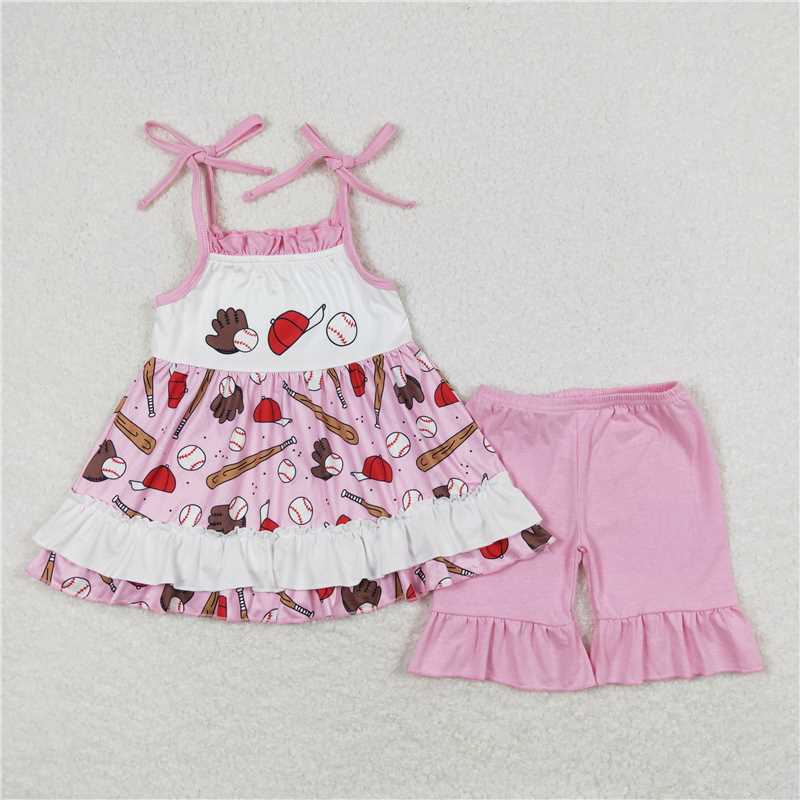 4.24GSSO0794 Baseball hat pink suspender shorts suit