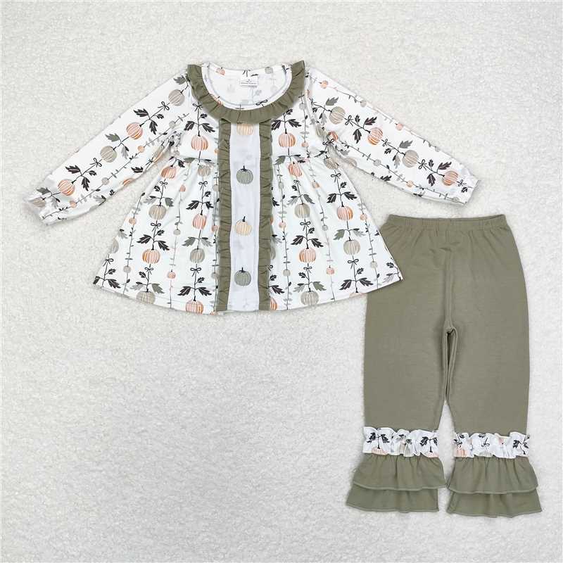 7.24 GLP1499 Embroidered pumpkin leaf lace white and green long-sleeved trousers suit