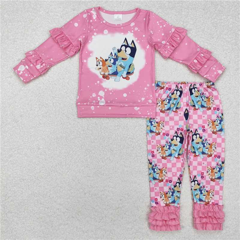 4.23GLP2088 bluey pink lace long-sleeved plaid trousers suit