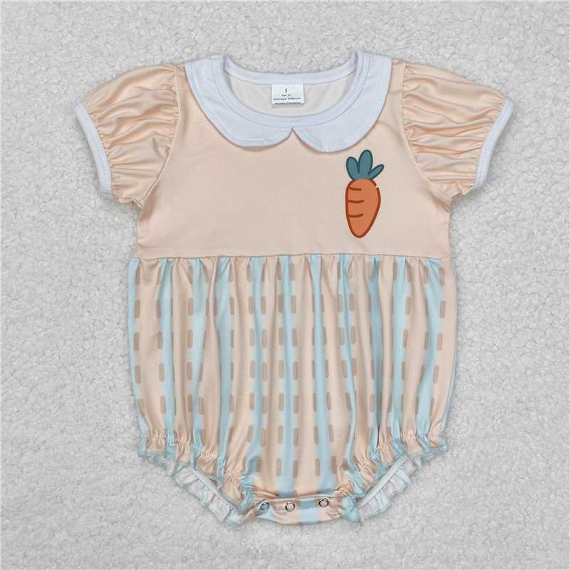 4.23SR2225 Easter carrot stripe doll collar short-sleeved jumpsuit