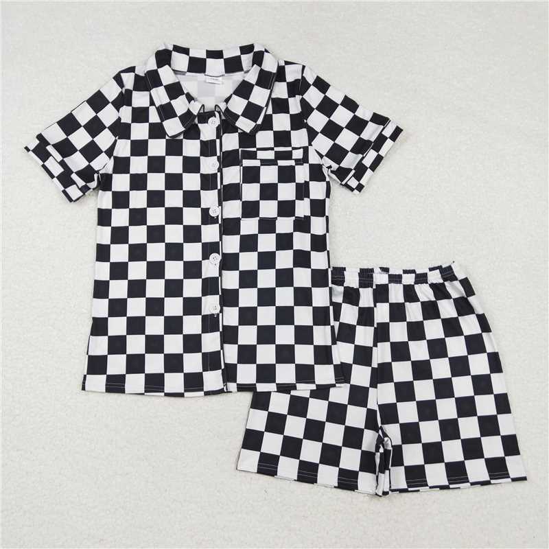 4.9 GSSO1536 Adult female black and white plaid short-sleeved shorts pajamas set
