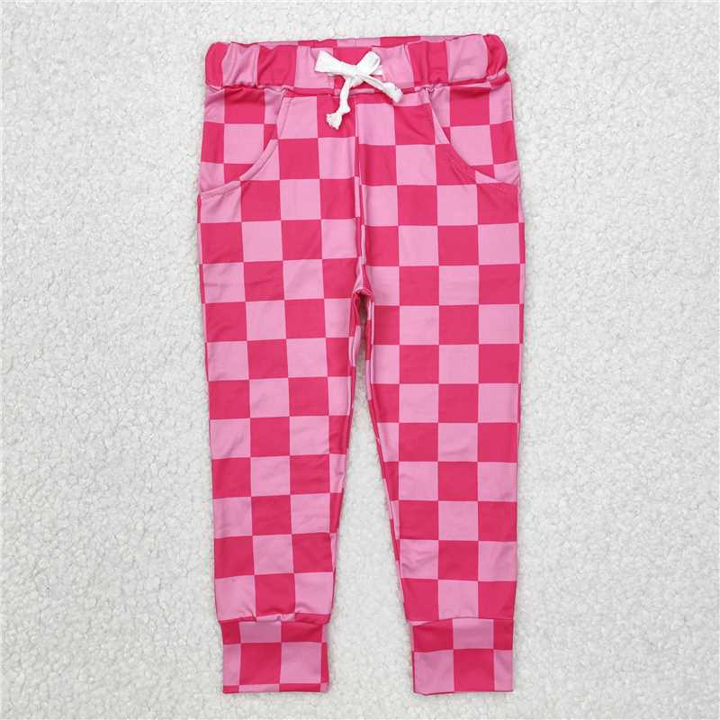 P0700 Rose red plaid lace-up trousers