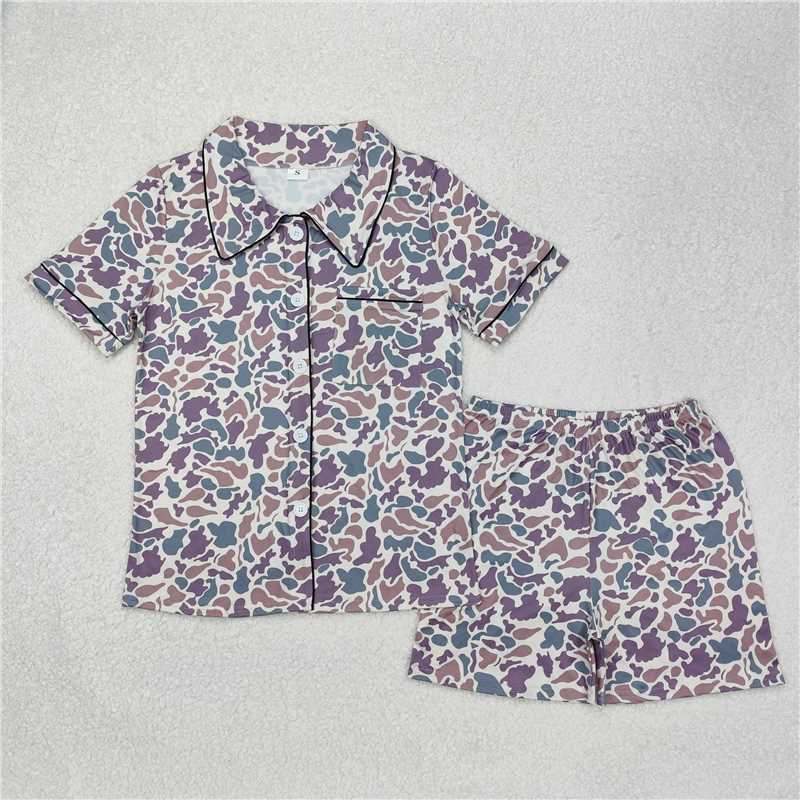4.9 GSSO1539 Adult female beige green camouflage short-sleeved shorts pajamas set
