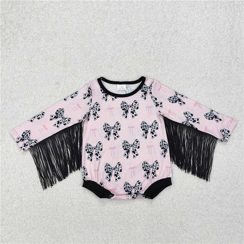 3.11 LR1824 Cow pattern bow pattern tassel pink and black long-sleeved jumpsuit