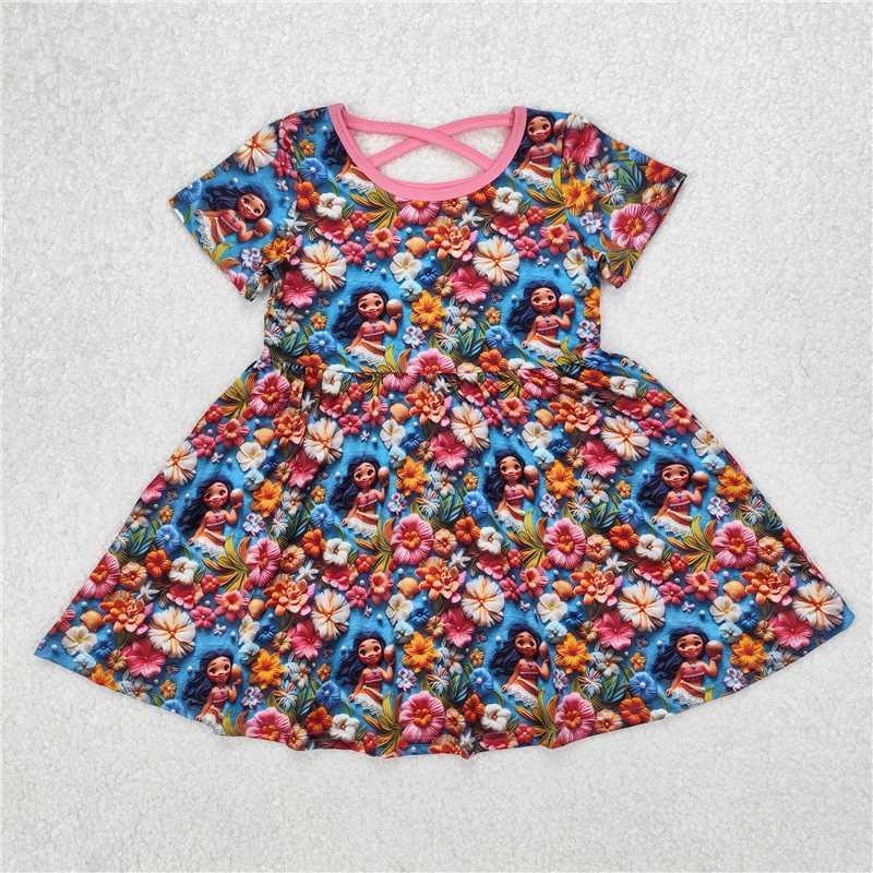3.11 GSD1785 Princess Moana flower blue short-sleeved dress