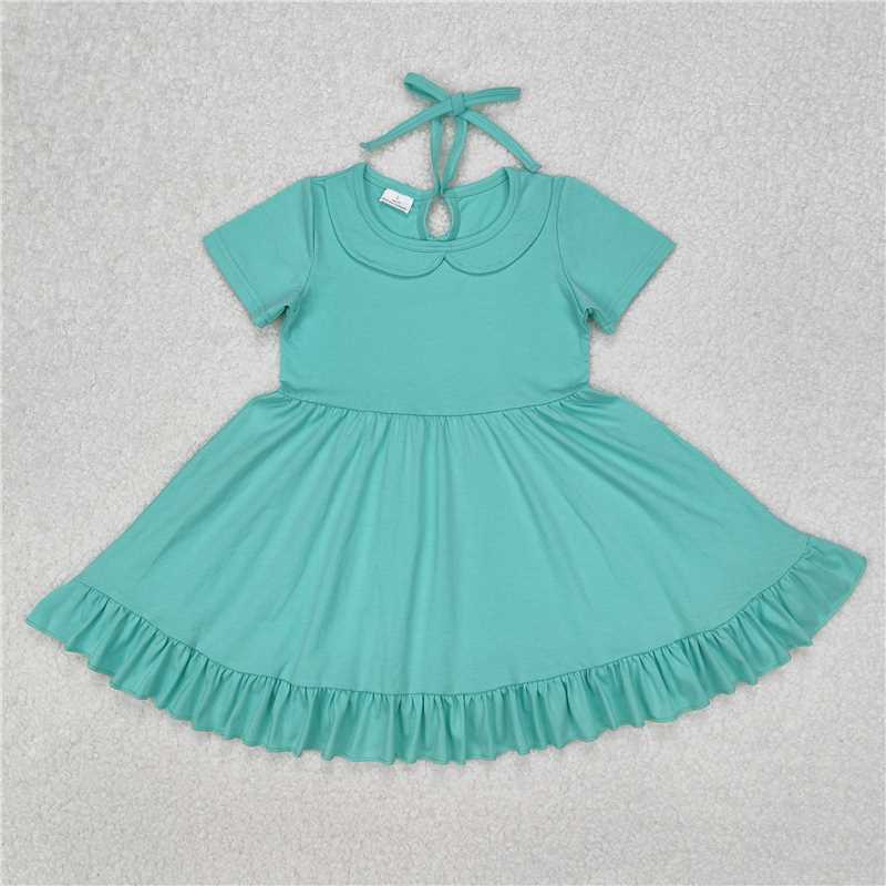 3.11GSD1918 Pure light green lace short-sleeved dress with baby collar