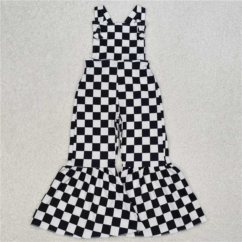 3.10 SR2111 Black and white plaid suspender jumpsuit