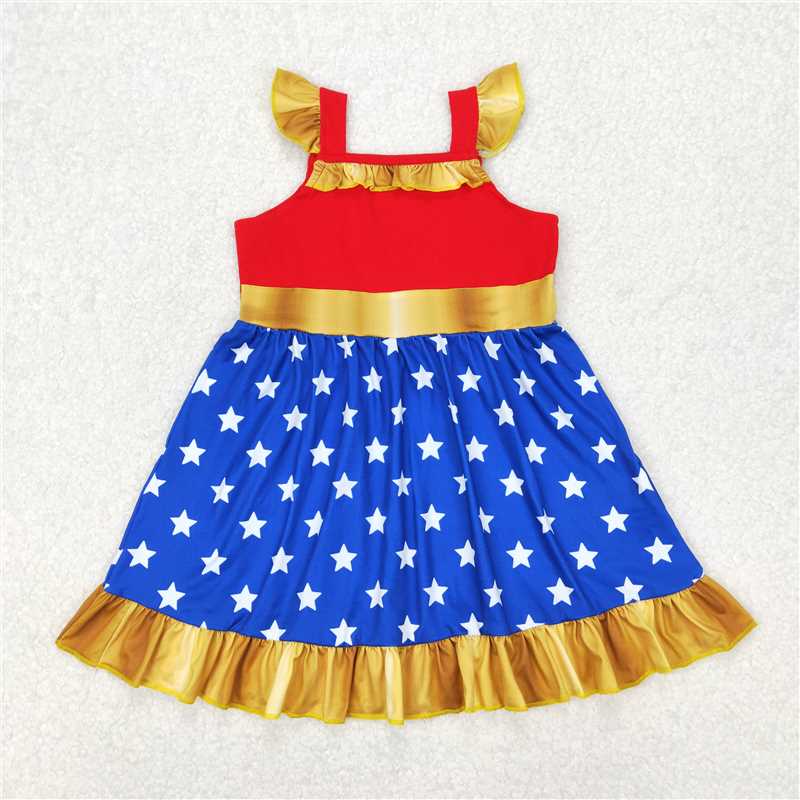 3.17 GSD1877 Cartoon role-playing gold lace star red and blue flying sleeve dress