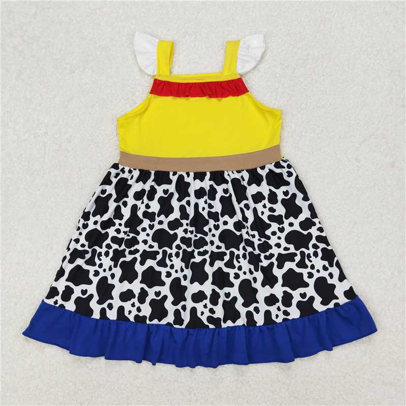 3.17 GSD1881 Cartoon role-playing red lace cow pattern yellow flying sleeve dress