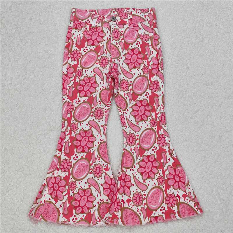 3.24 P0735 Pink gemstone white denim trousers