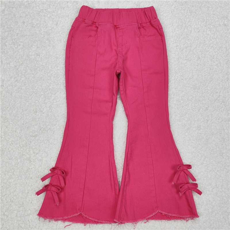 3.24 P0731 Pure rose red bow denim trousers