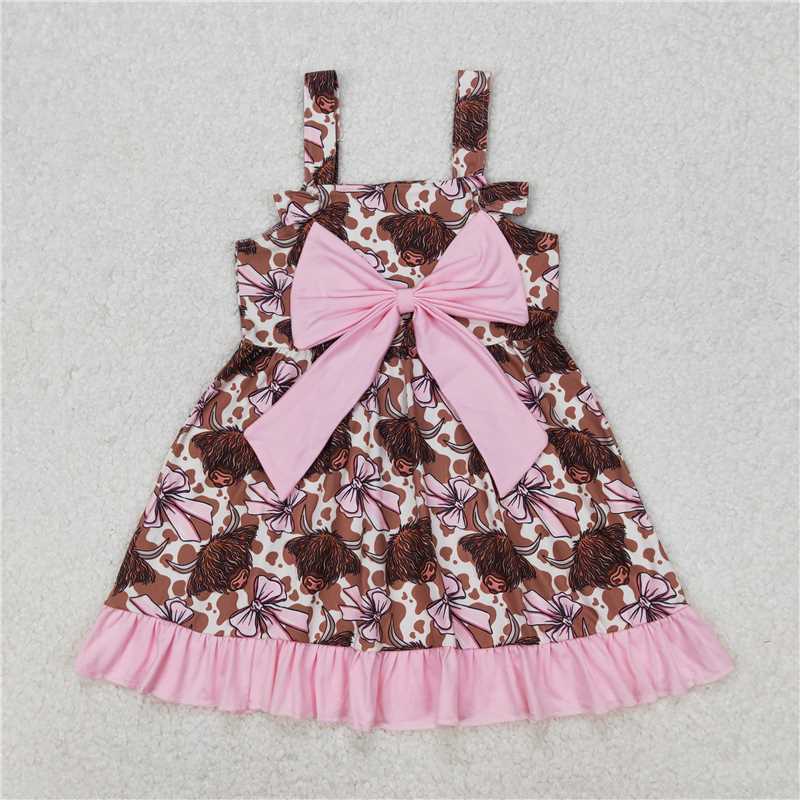 3.24 GSD1945 Alpine bull head pink bow lace cow pattern sleeveless dress