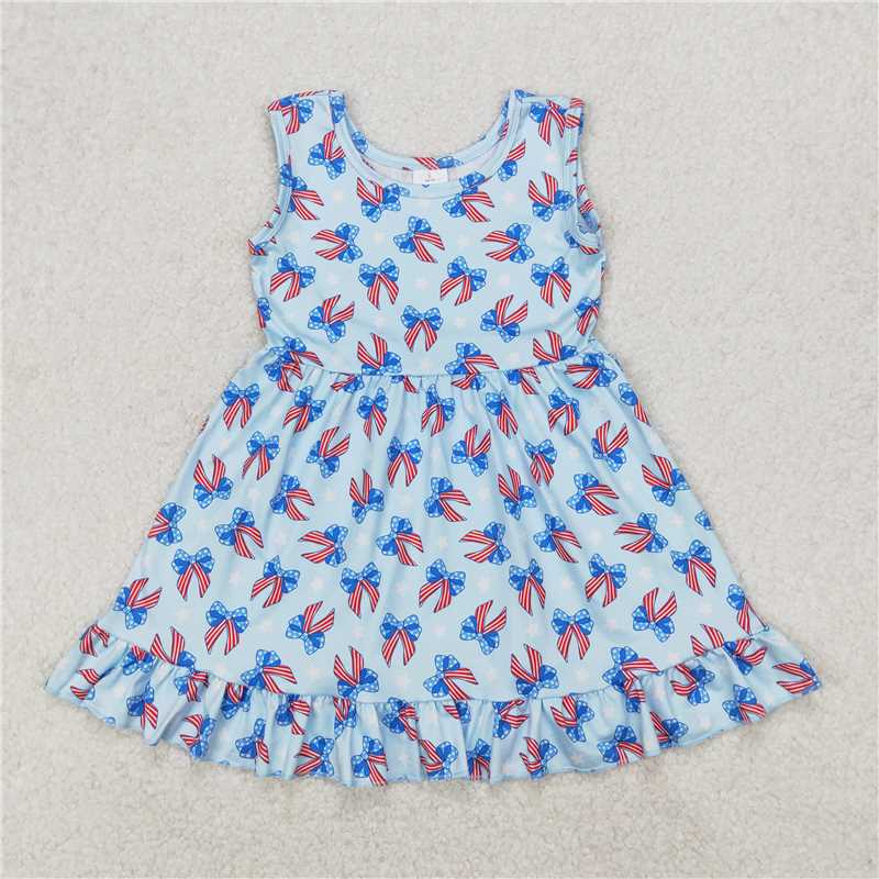 3.24 GSD1965 National Day bow pattern star blue sleeveless dress