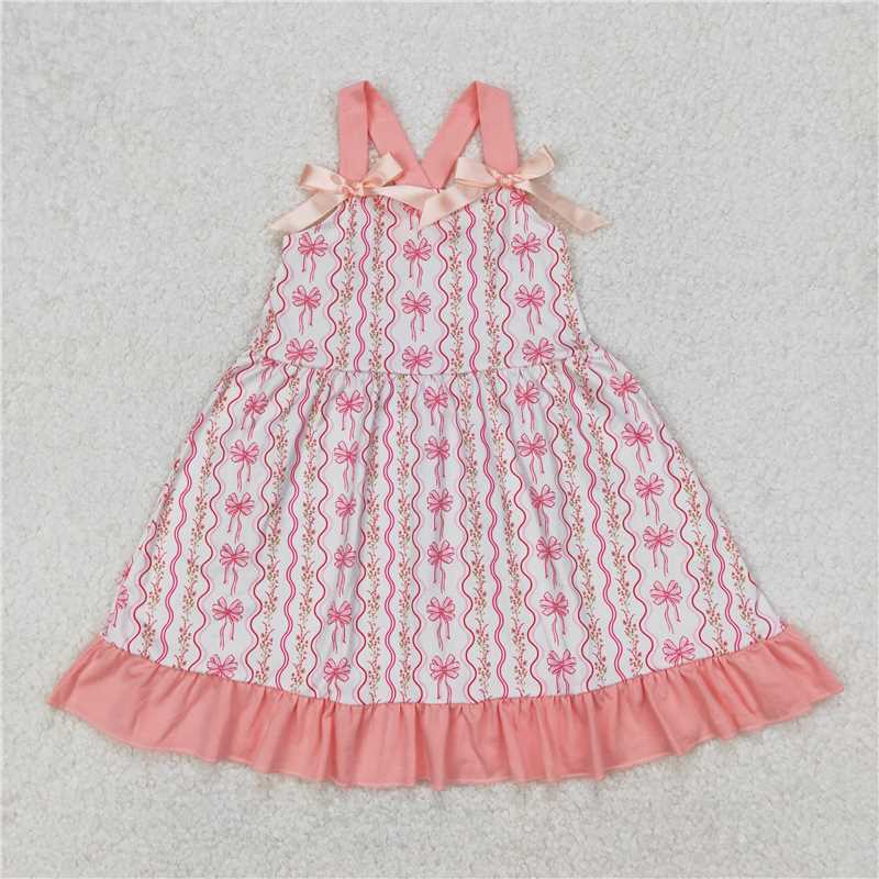 3.24 GSD1950 White suspender dress with small floral pink bow and wavy striped lace
