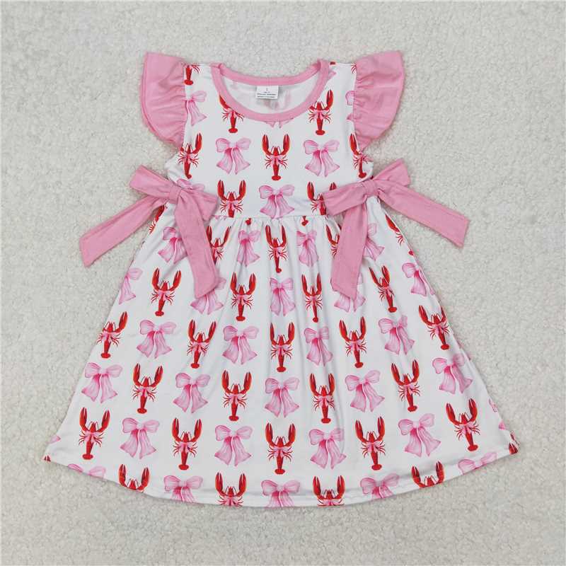 3.17 GSD1890 White flying sleeve dress with crayfish pink bow pattern