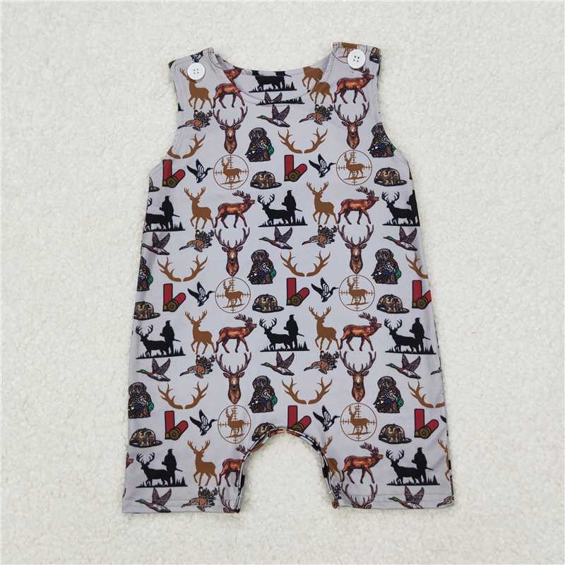 3.18 SR2539 Moose Puppy Hunting Grey Sleeveless Onesie