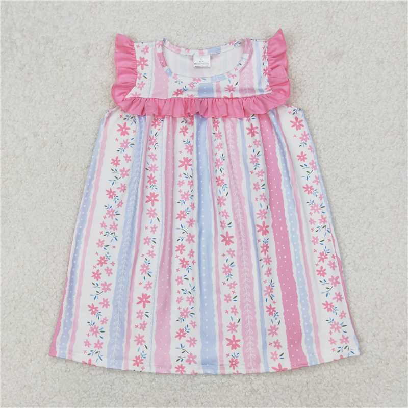 3.25 GSD1901 Flower pink and blue striped lace sleeveless dress