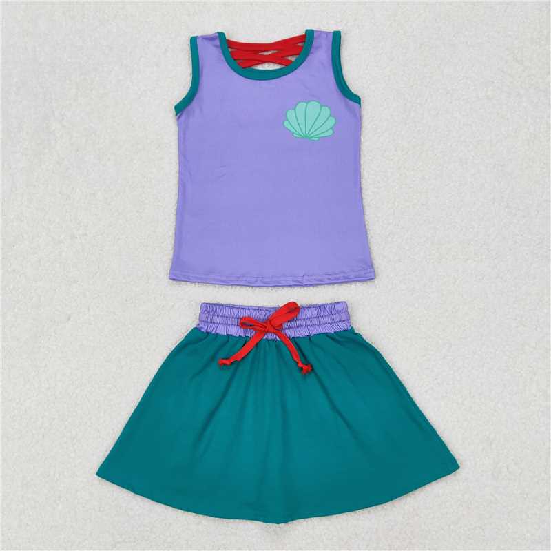 3.24 GSD2064 Shell solid purple vest green skirt set