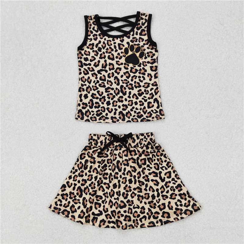 3.24 GSD2077 Leopard print tan vest skirt set