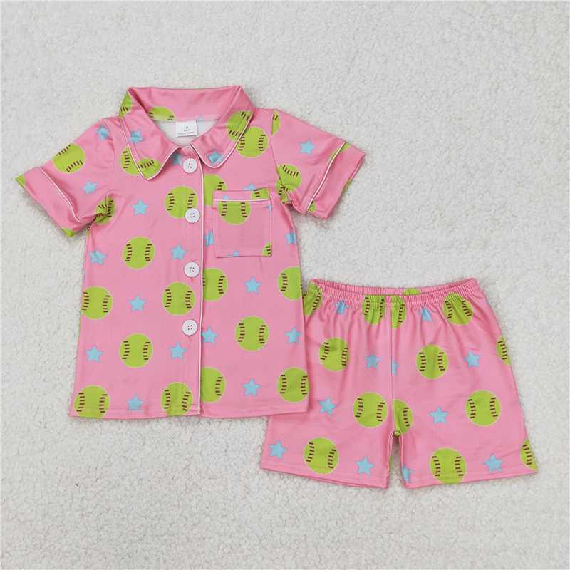 3.24 GSSO2203 Softball Stars Pink Short Sleeve Shorts Pajama Set