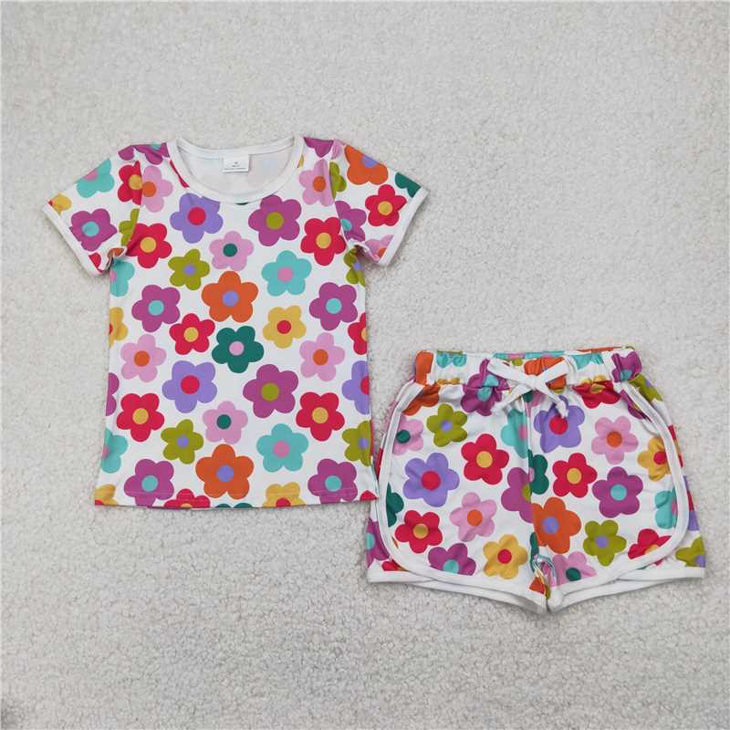 4.11 GSSO2142 Colorful flower white short-sleeved shorts set