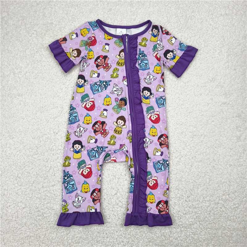 4.11 SR2870 Cartoon Disney Princess Flower Purple Lace Zipper Short Sleeve Bodysuit
