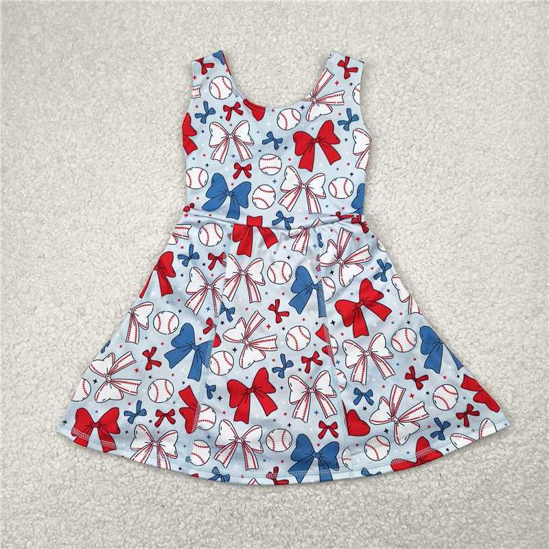 4.11 GSD2150 Blue yoga sleeveless dress with baseball bow pattern