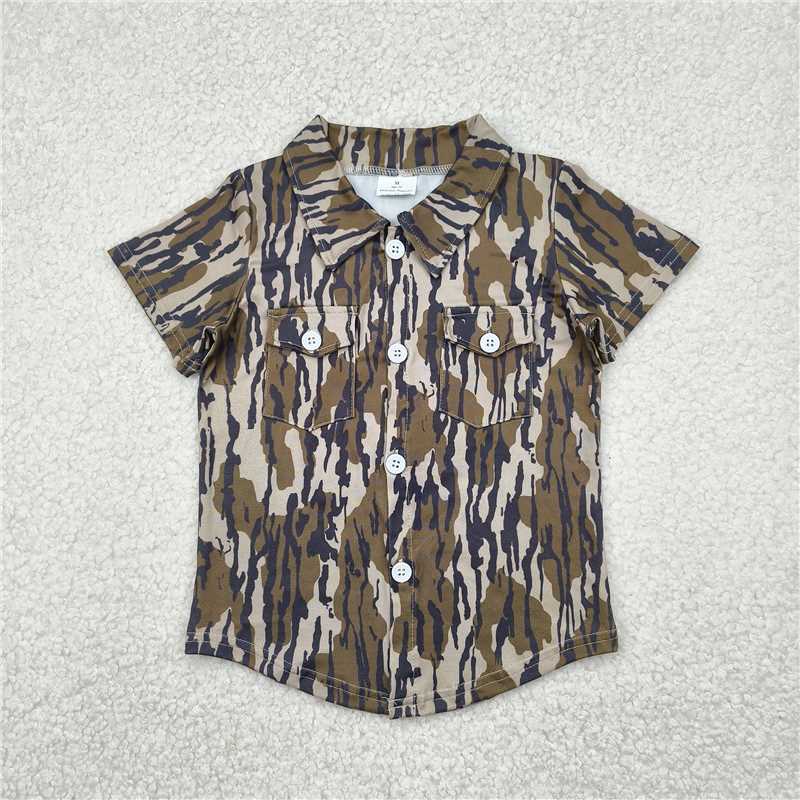 4.14 BT1201 Military green camouflage pocket button short-sleeved top