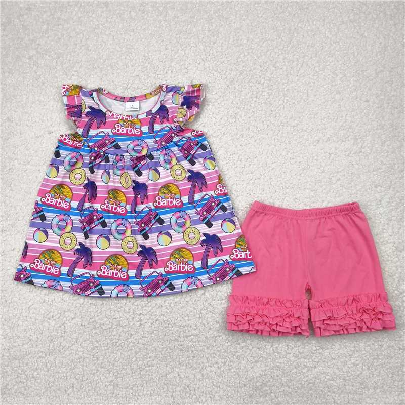 4.24 GSSO2362 barbie car donut stripe flying sleeve shorts suit