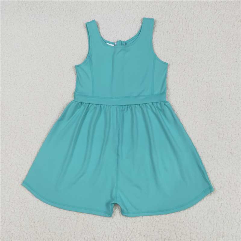 5.30 SR3023 Solid blue-green yoga sleeveless bodysuit