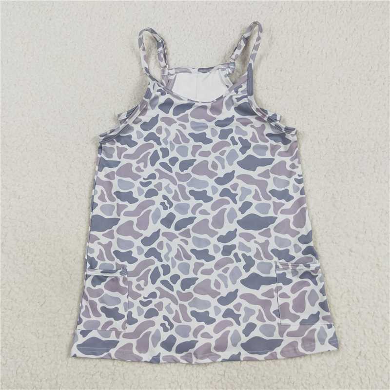 8.7 GSD2723 Gray-blue camouflage pocket yoga slip dress