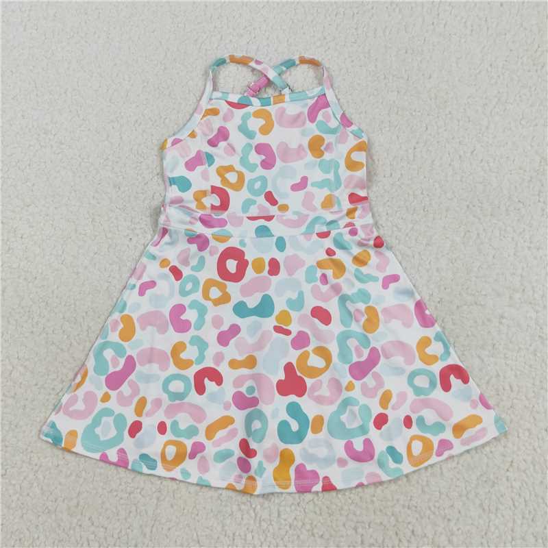 8.7 GSD2645 White sleeveless yoga dress with colorful leopard print