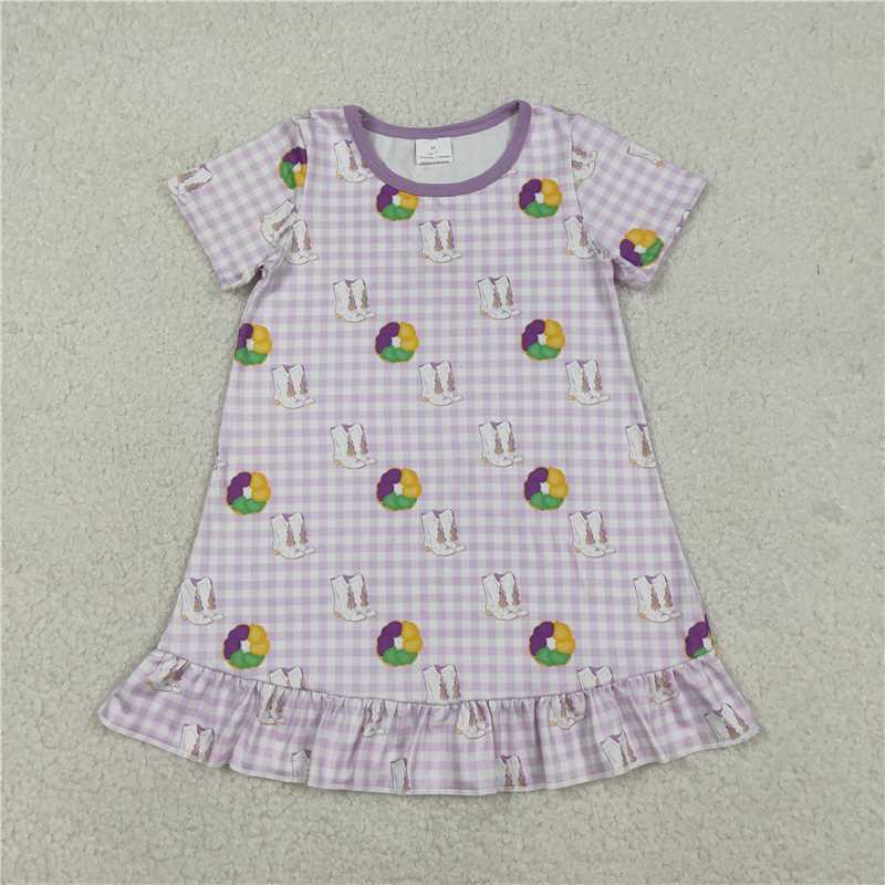 X12.23 GSD2900 Carnival Boots Purple Plaid Short-Sleeved Dress